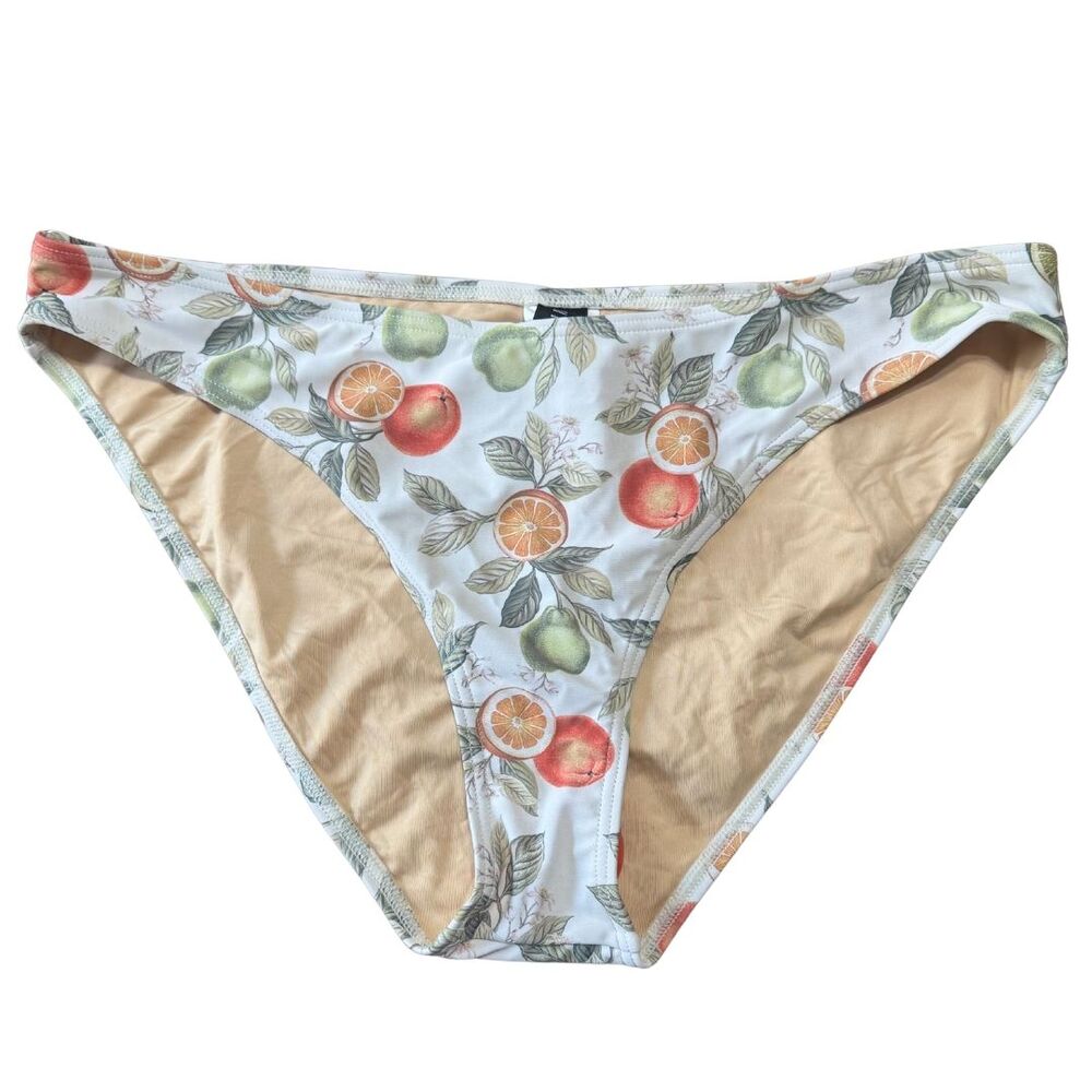 MINK PINK Valencia Basic Bikini Swim Bottom Floral Fruit Off White NWT Large